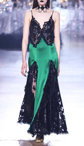Ruffled Silk Satin Maxi Dress In Green